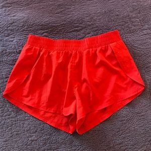 red athletic shorts
